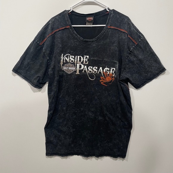 Harley Davidson Other - Harley Davidson Inside Passage Crab Graphic T Shirt Black Acid Wash Mens XL